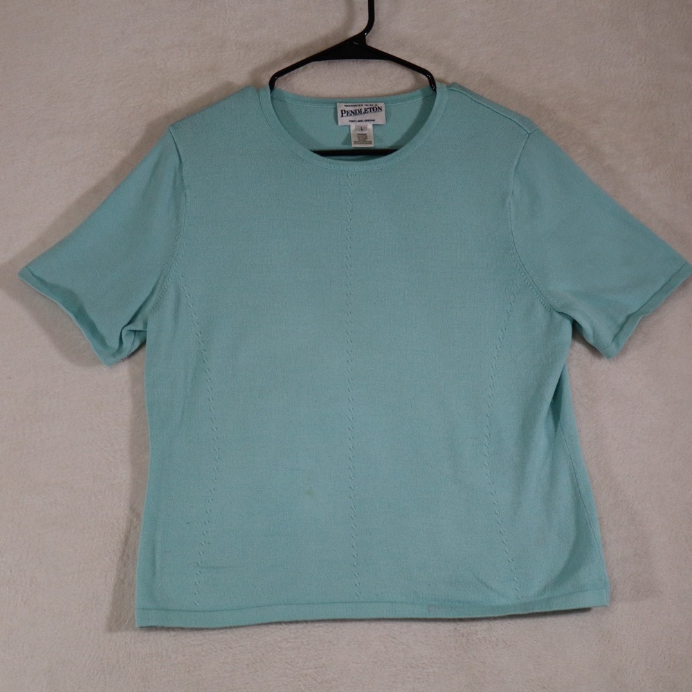 Pendleton Women's L Seafoam Blue Green Short Sleeve Knit Top Cotton Blend